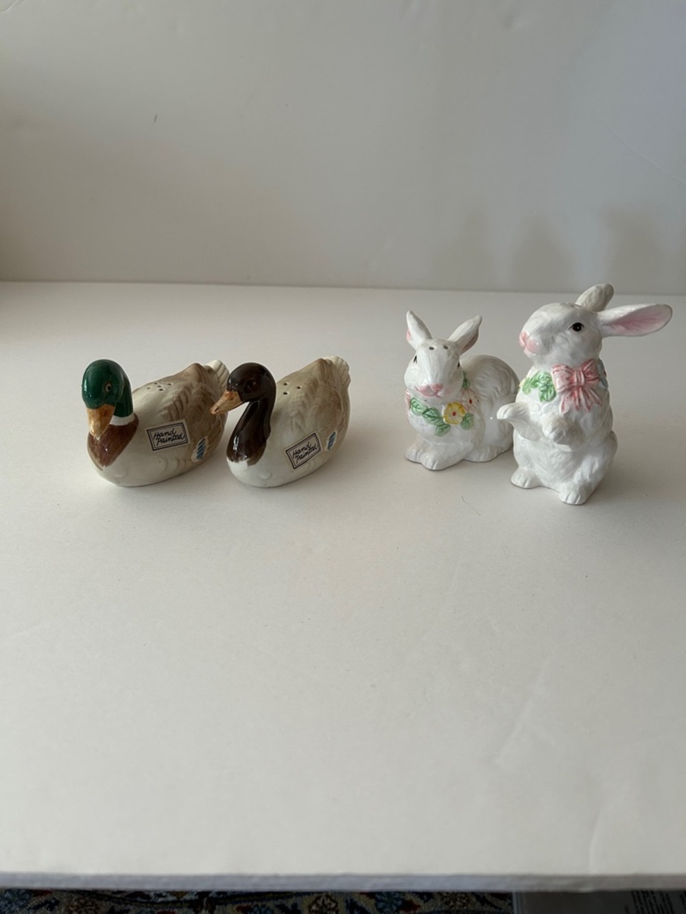 Ceramic Bunny & Duck Salt and Pepper Shaker Set - White and Brown